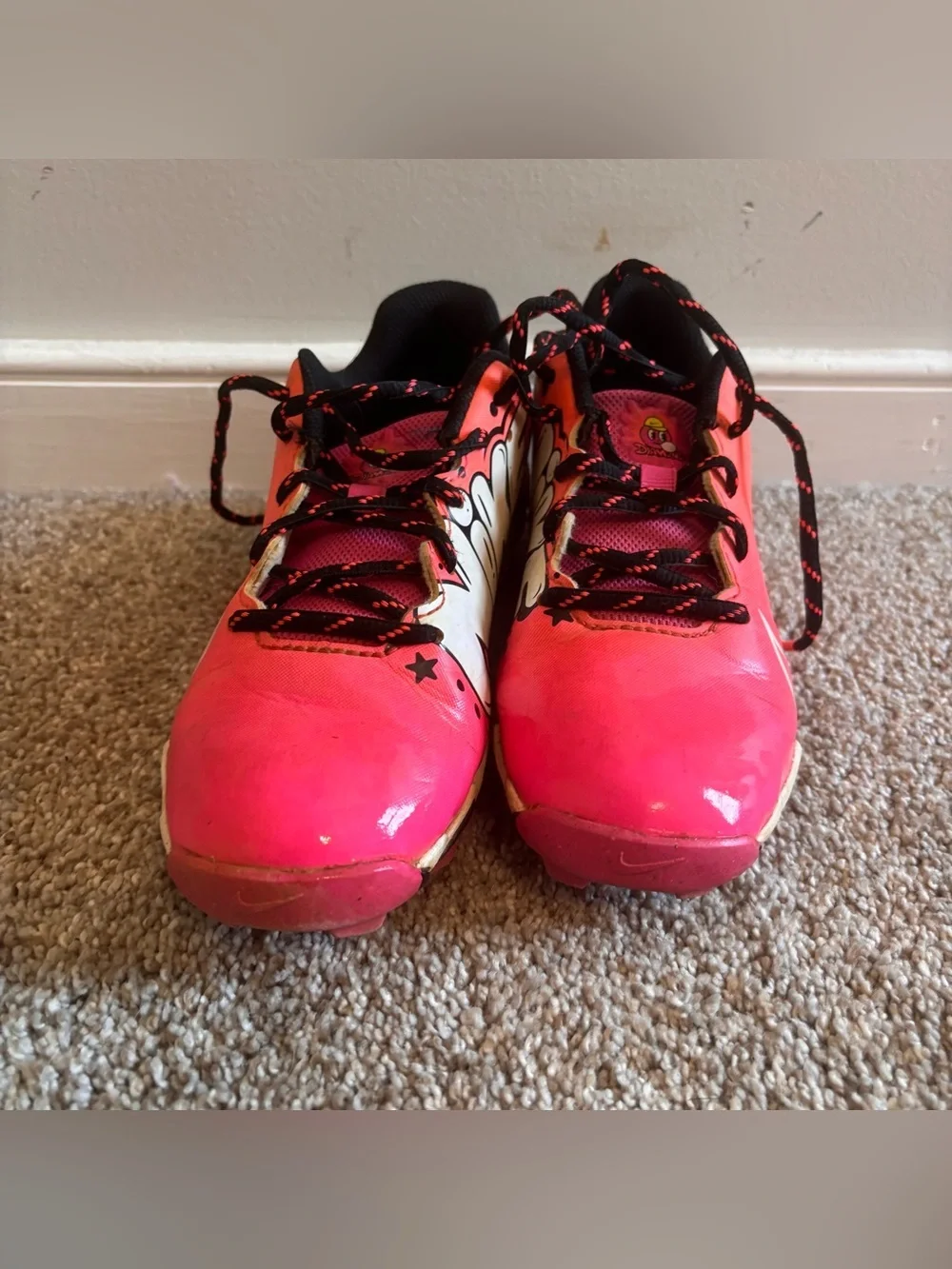 Nike Diamond Softball Cleats Pink Black Girls Size 3Y Molded Studs